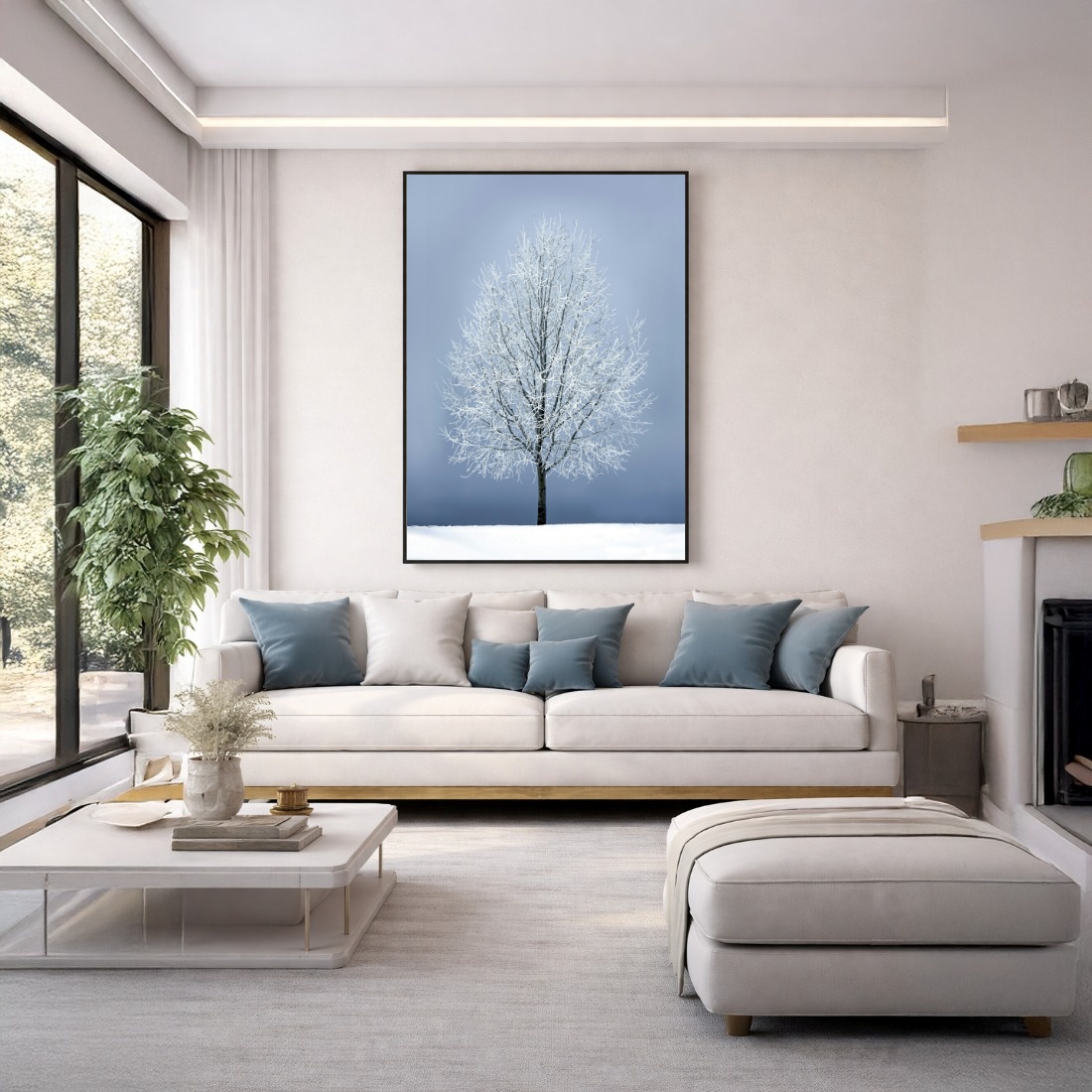 Quadro Canvas Inverno Árvore Neve Azul