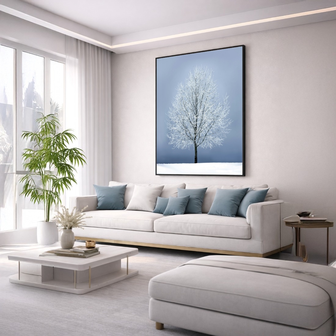 Quadro Canvas Inverno Árvore Neve Azul