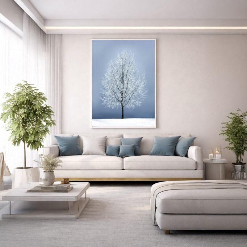 Quadro Canvas Inverno Árvore Neve Azul