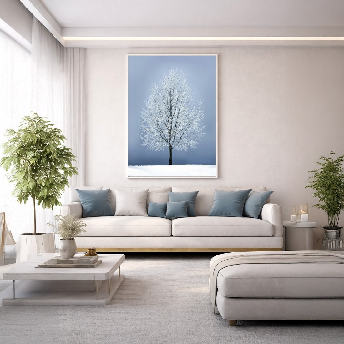Quadro Canvas Inverno Árvore Neve Azul
