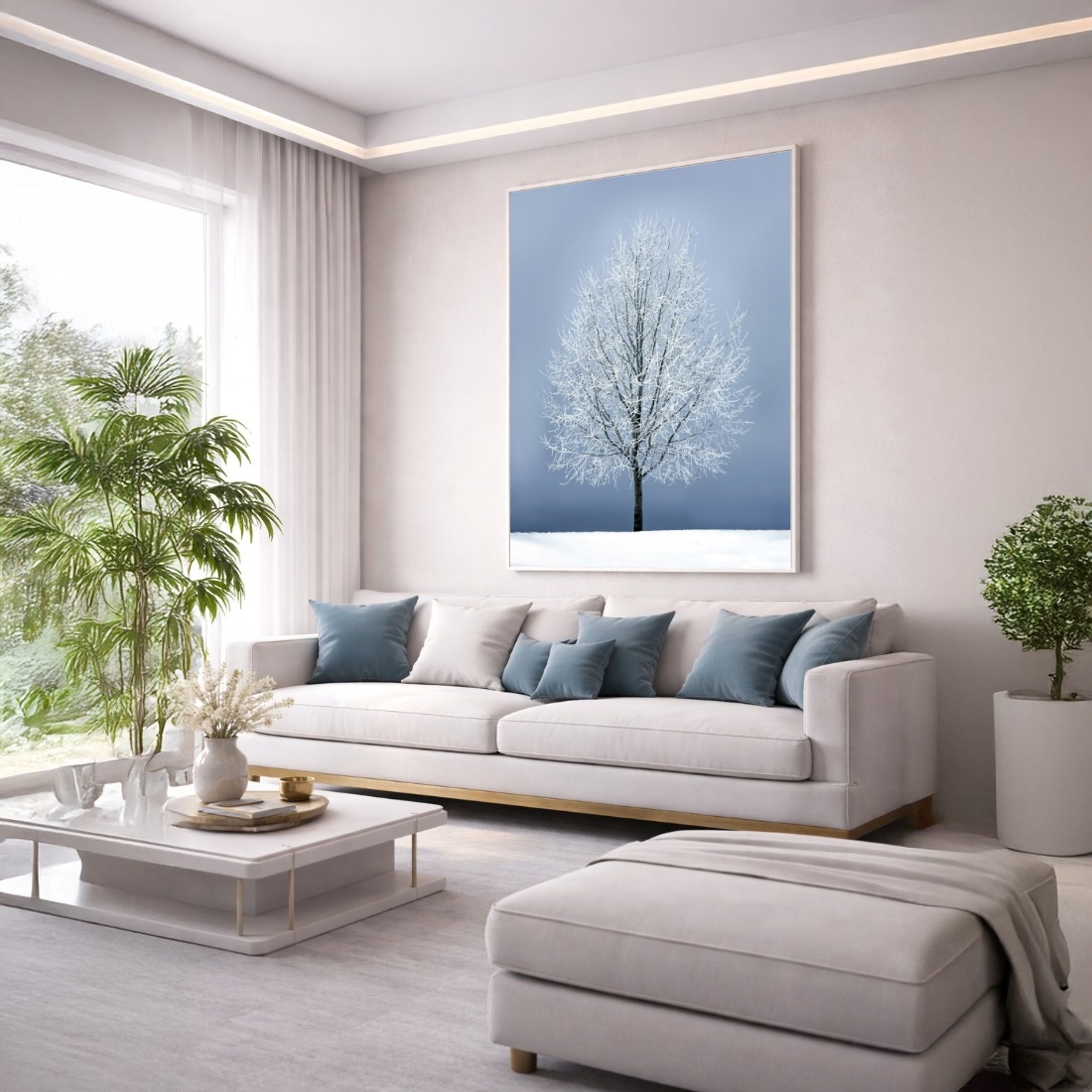 Quadro Canvas Inverno Árvore Neve Azul