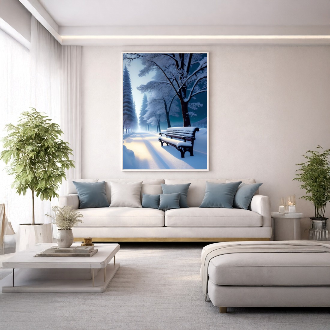 Quadro Canvas Inverno Azul Neve Desenho
