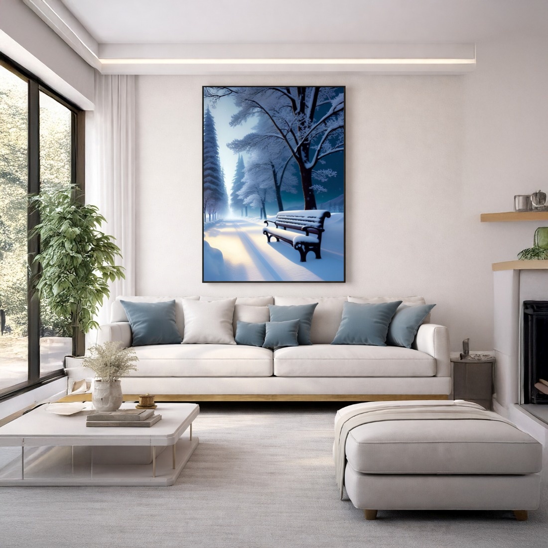 Quadro Canvas Inverno Azul Neve Desenho