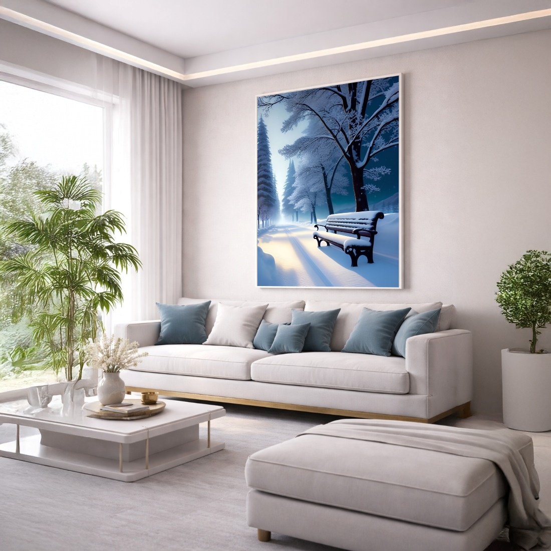 Quadro Canvas Inverno Azul Neve Desenho