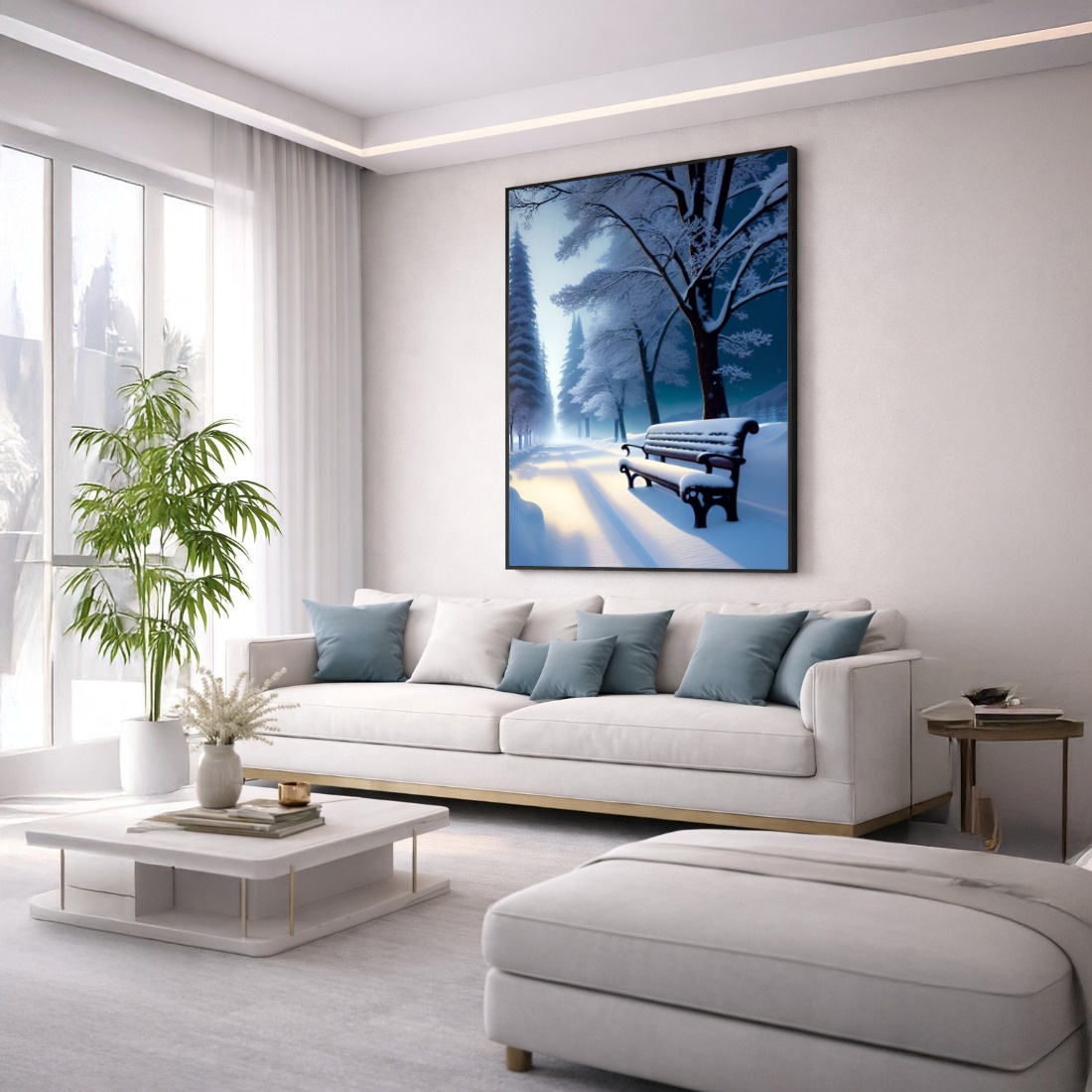Quadro Canvas Inverno Azul Neve Desenho