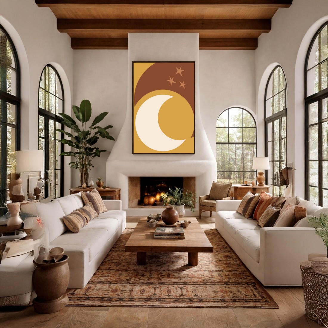 Quadro Canvas Lua Estrela Místico Desenho