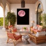 Quadro Canvas Lua Rosa Estrelas Noite