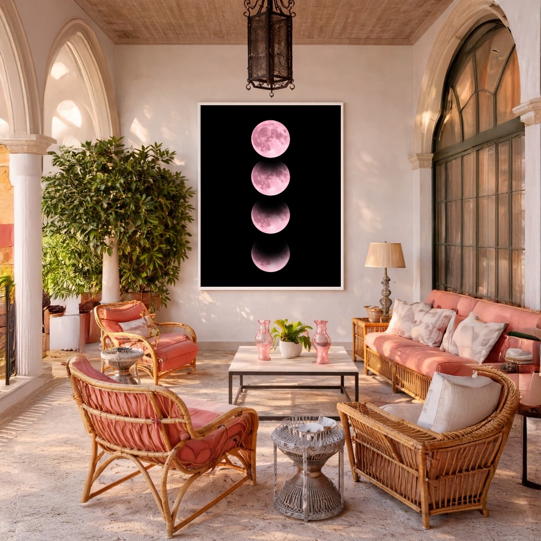 Quadro Canvas Lua Rosa Fases