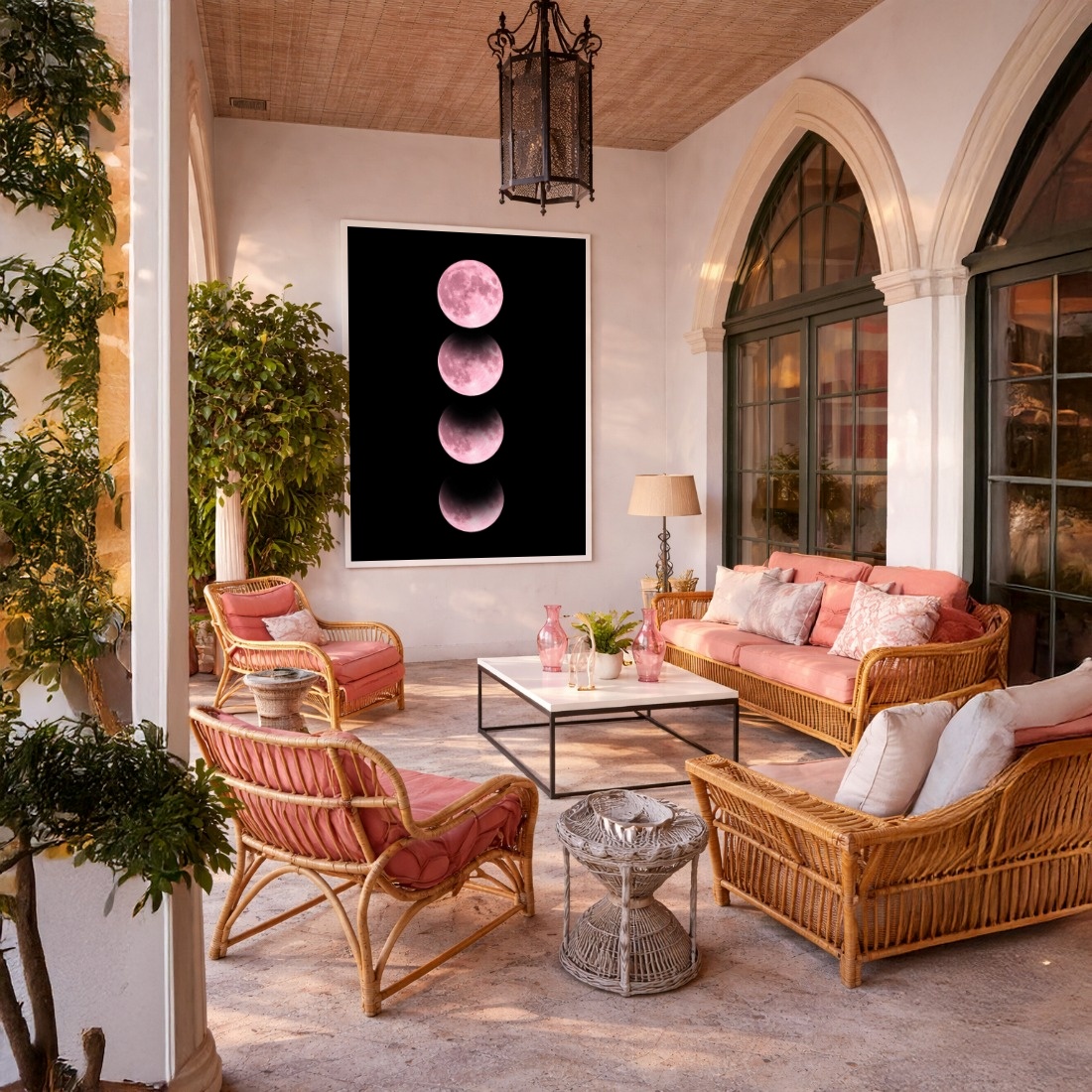 Quadro Canvas Lua Rosa Fases