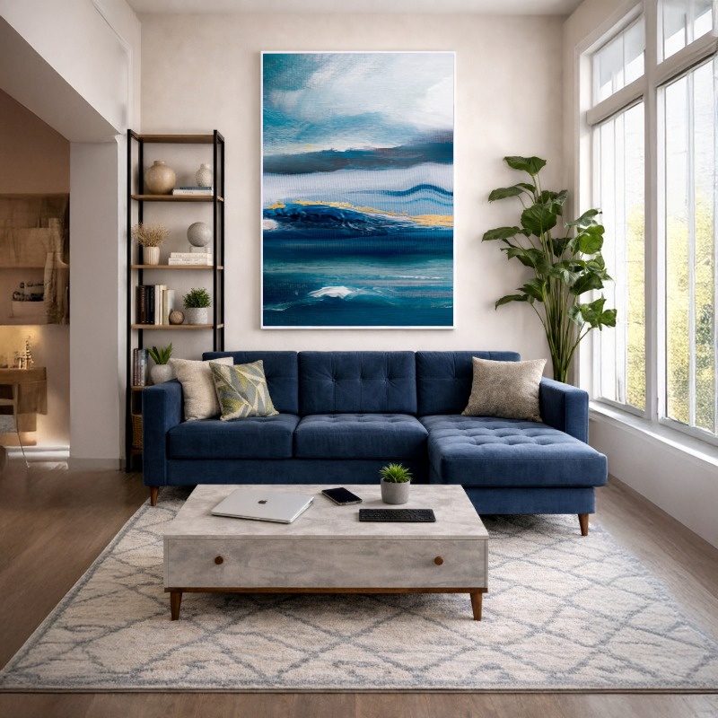 Quadro Canvas Mar Céu Abstrato Azul