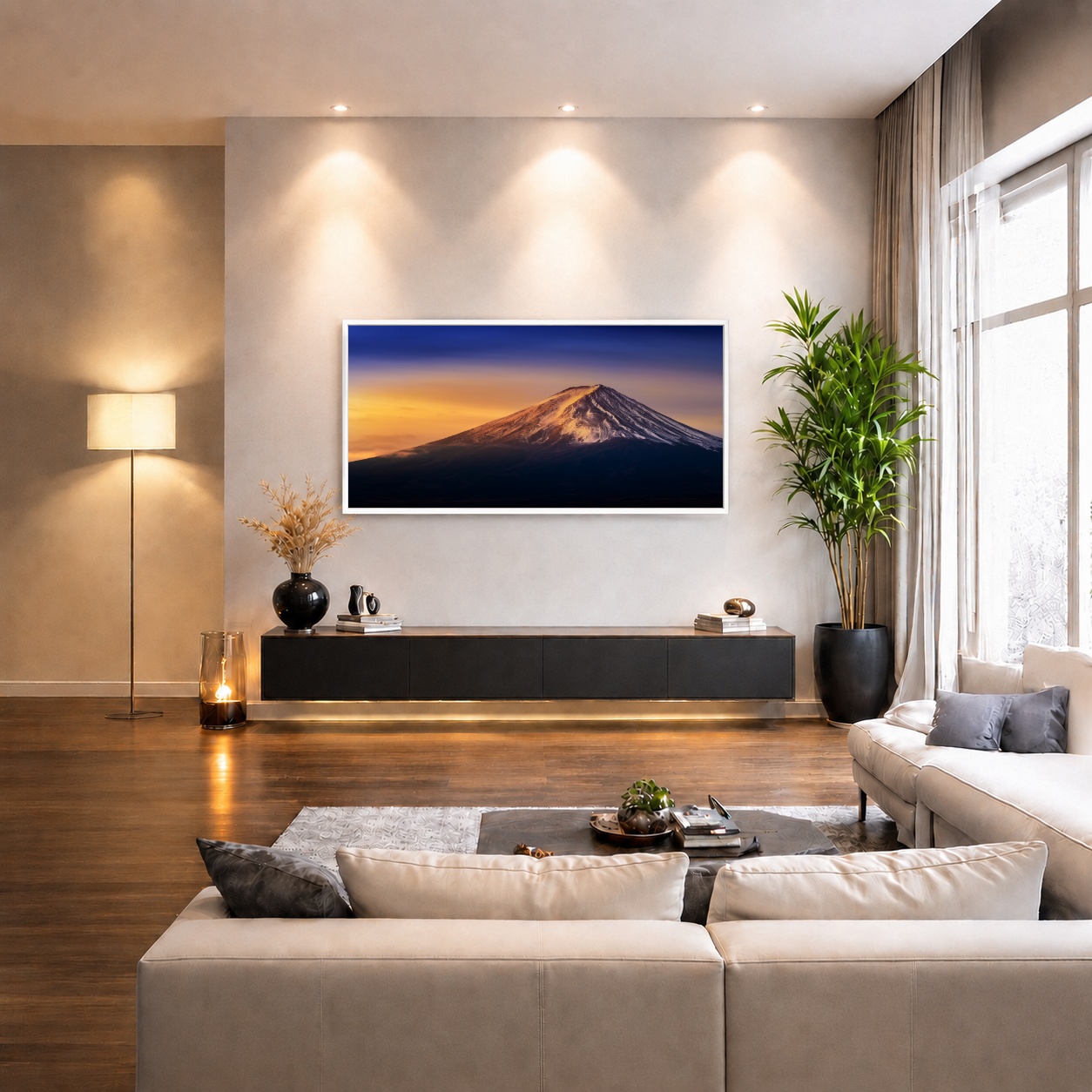 Quadro Canvas Montanha Iluminada Vulcão Neve