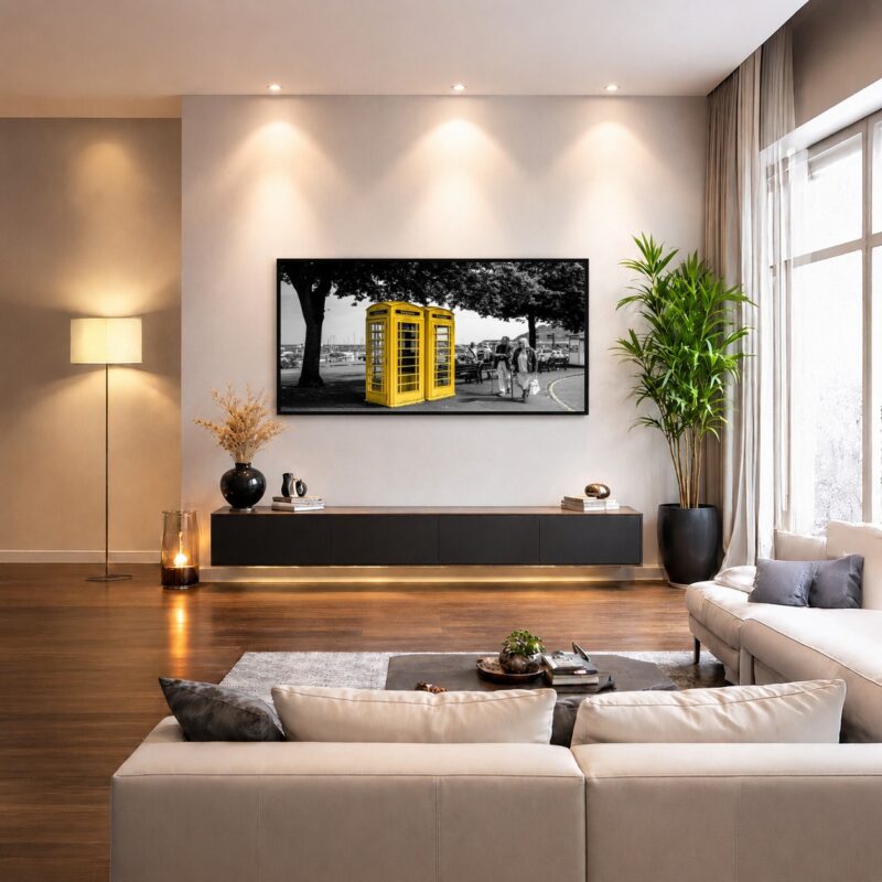 Quadro Canvas PeB Amarelo Telefone Antigo