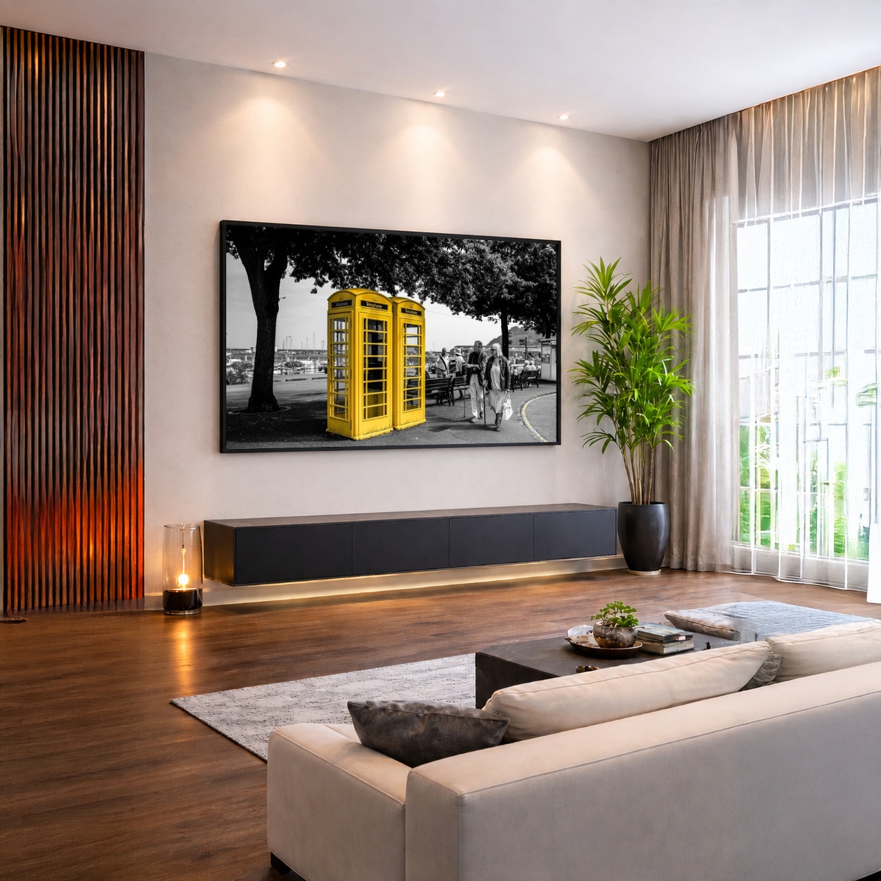 Quadro Canvas PeB Amarelo Telefone Antigo