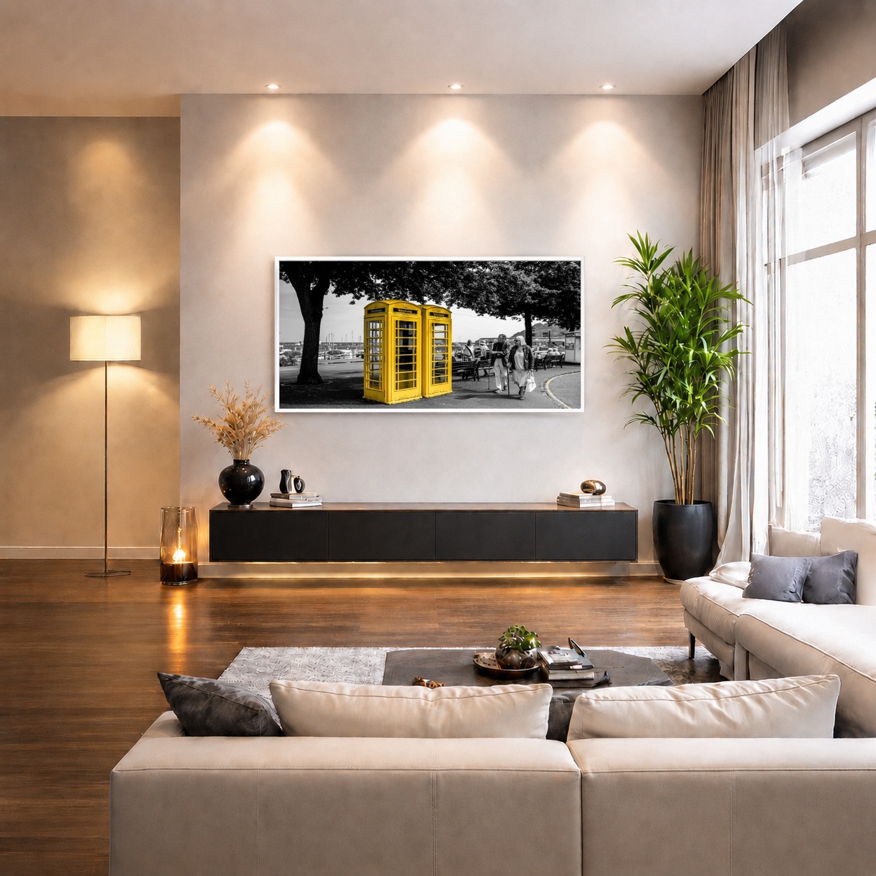 Quadro Canvas PeB Amarelo Telefone Antigo