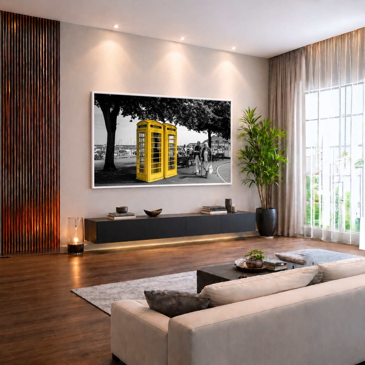 Quadro Canvas PeB Amarelo Telefone Antigo