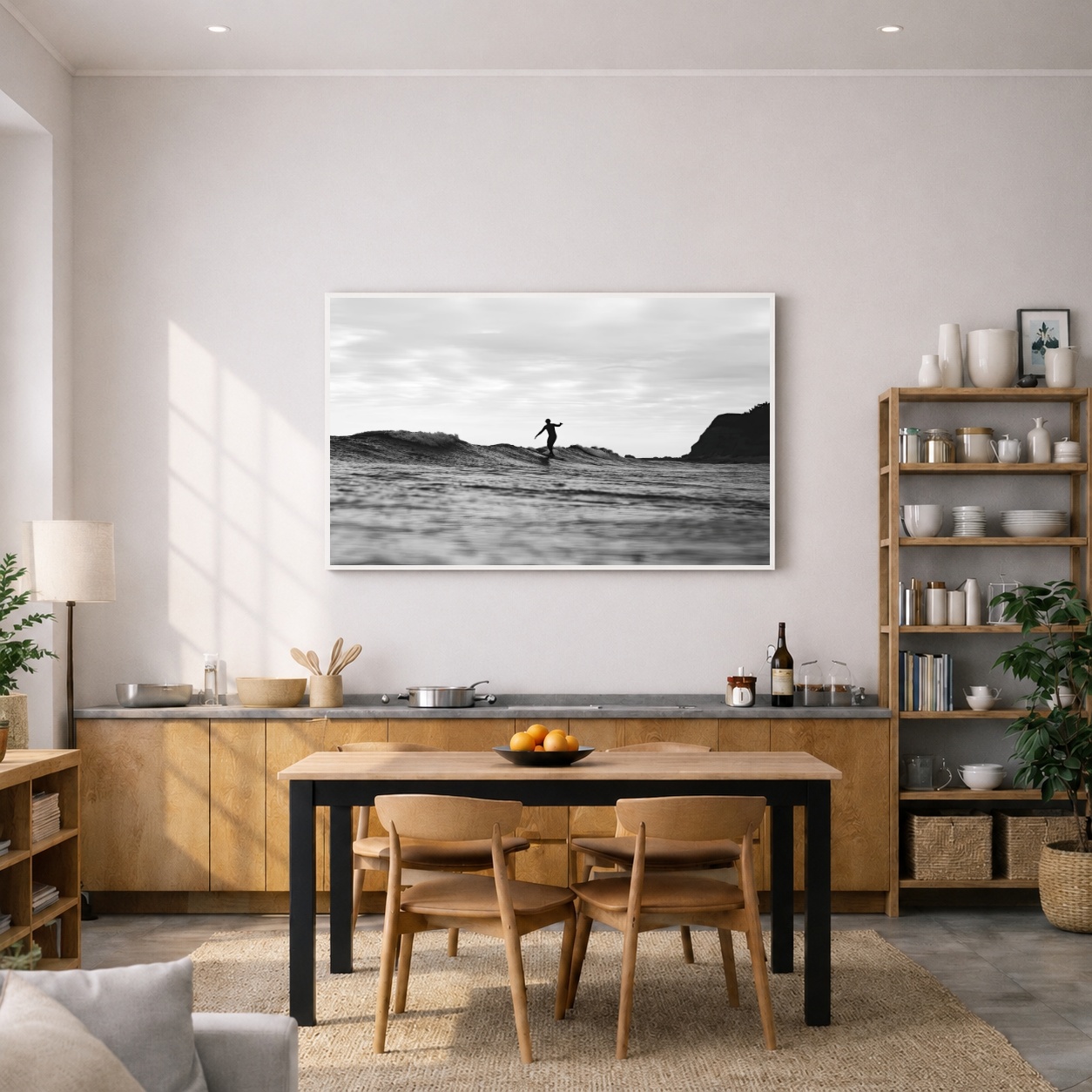 Quadro Canvas PeB Surfista Masculino Mar Ondas