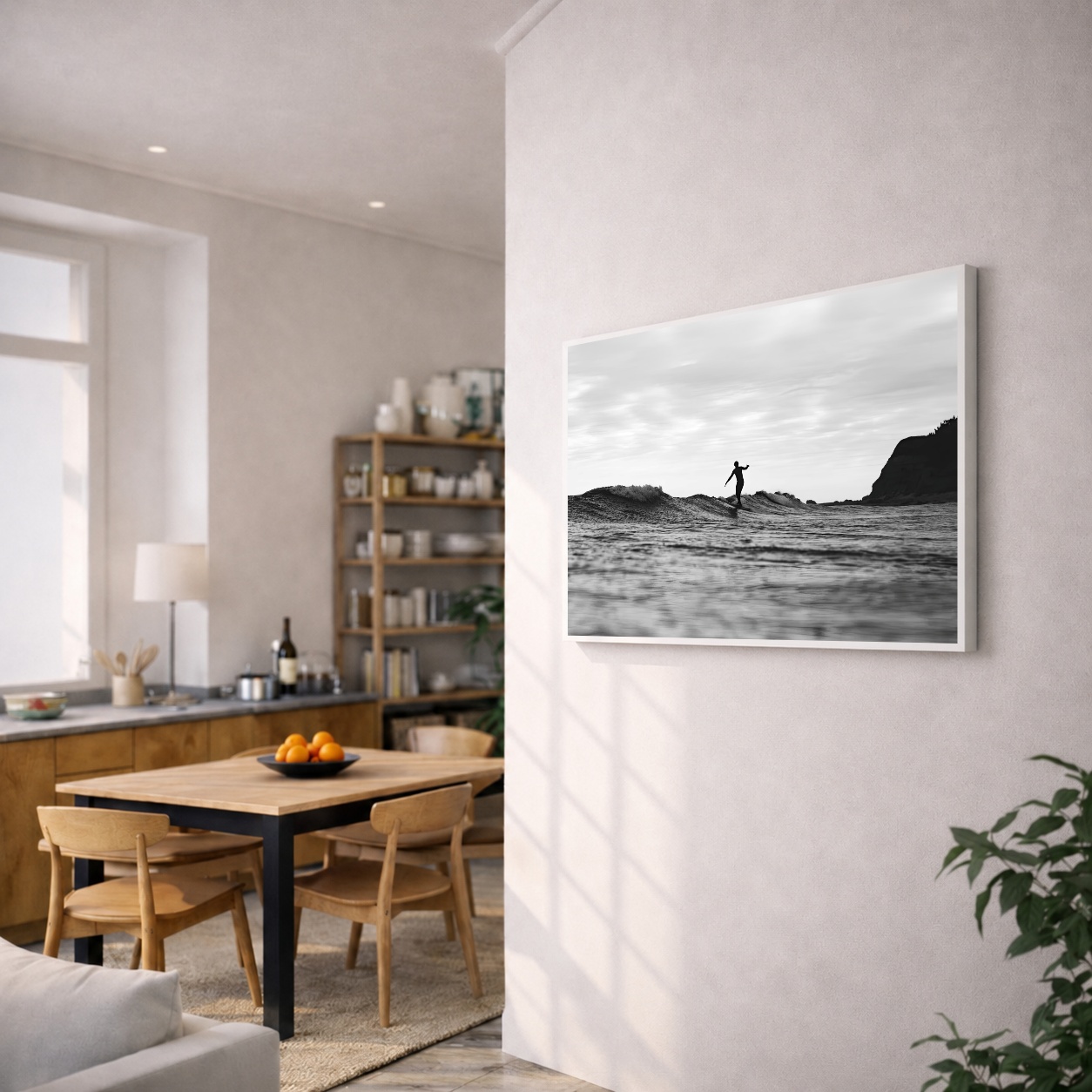 Quadro Canvas PeB Surfista Masculino Mar Ondas