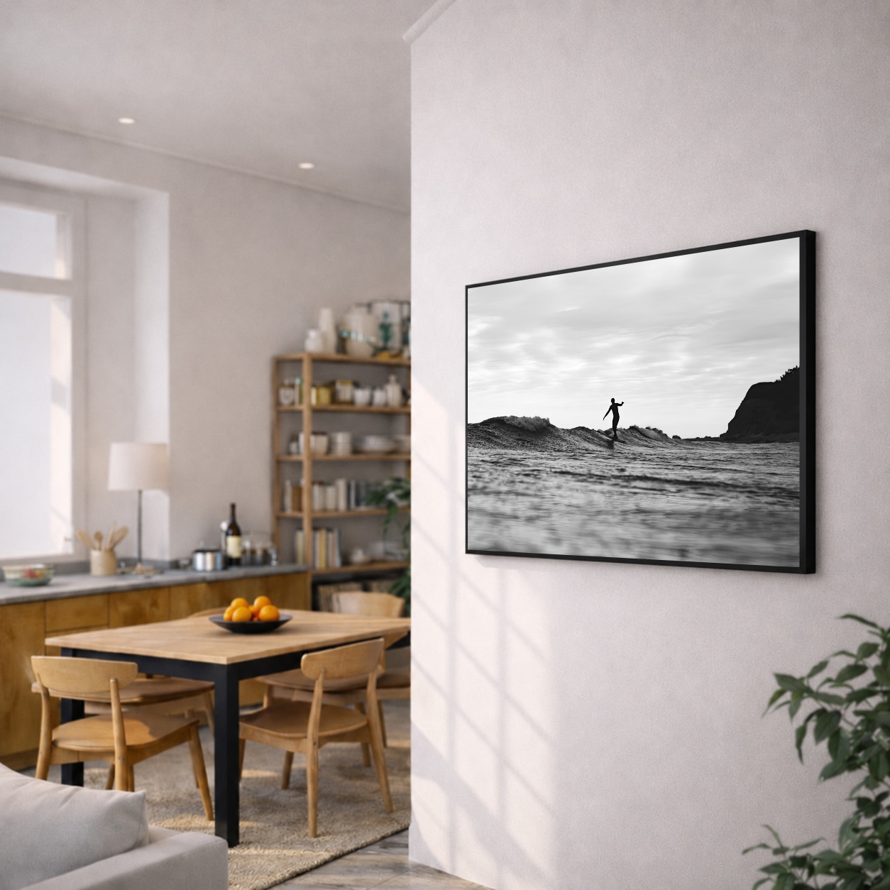 Quadro Canvas PeB Surfista Masculino Mar Ondas