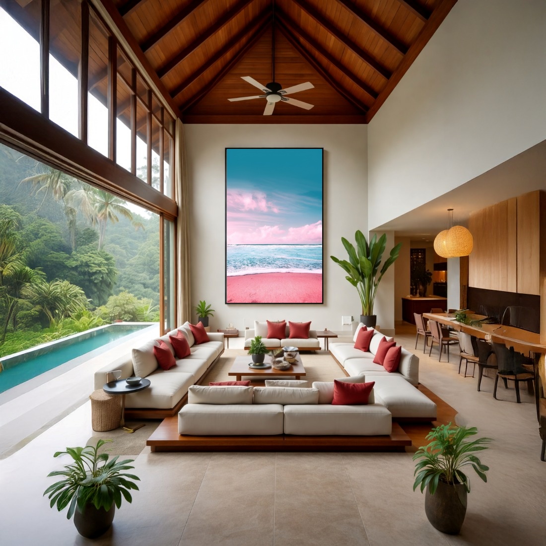 Quadro Canvas Praia Rosa Céu Azul