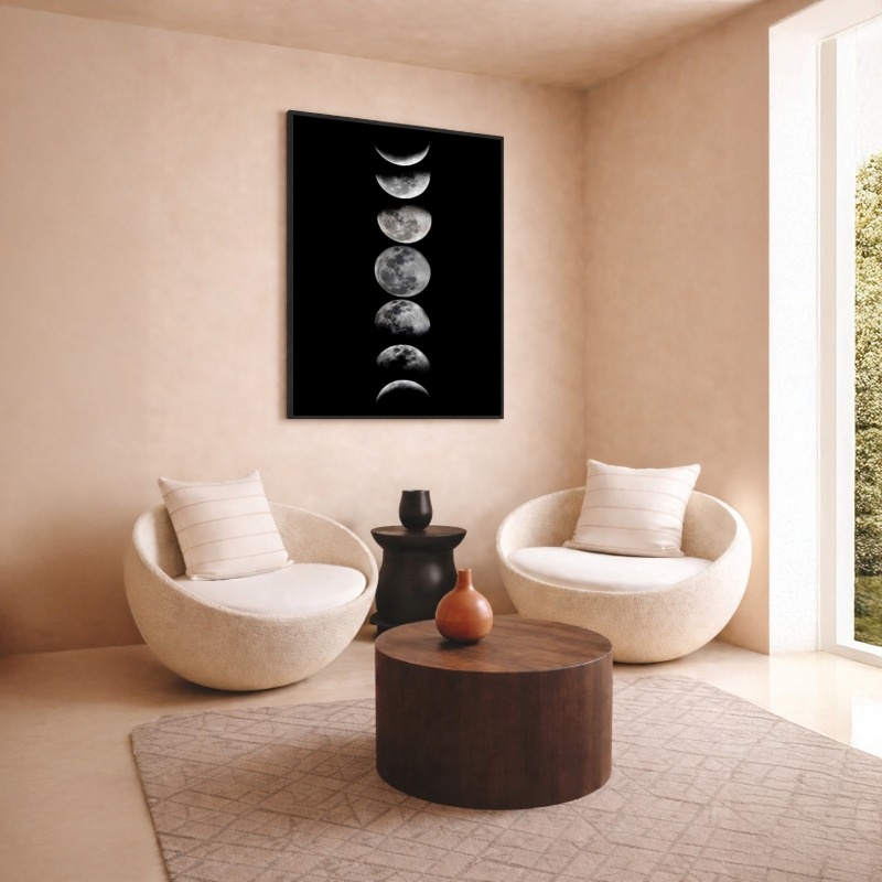 Quadro Canvas Preto Fases da Lua