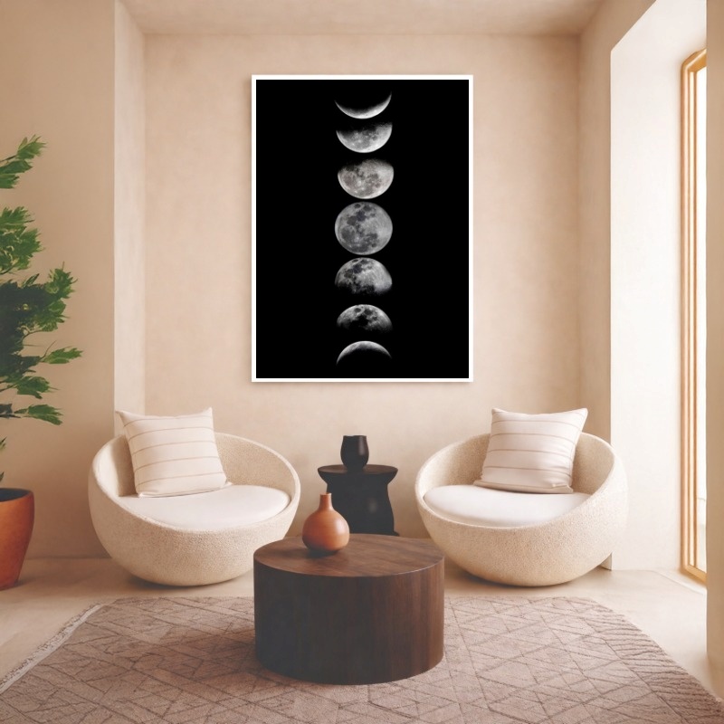Quadro Canvas Preto Fases da Lua