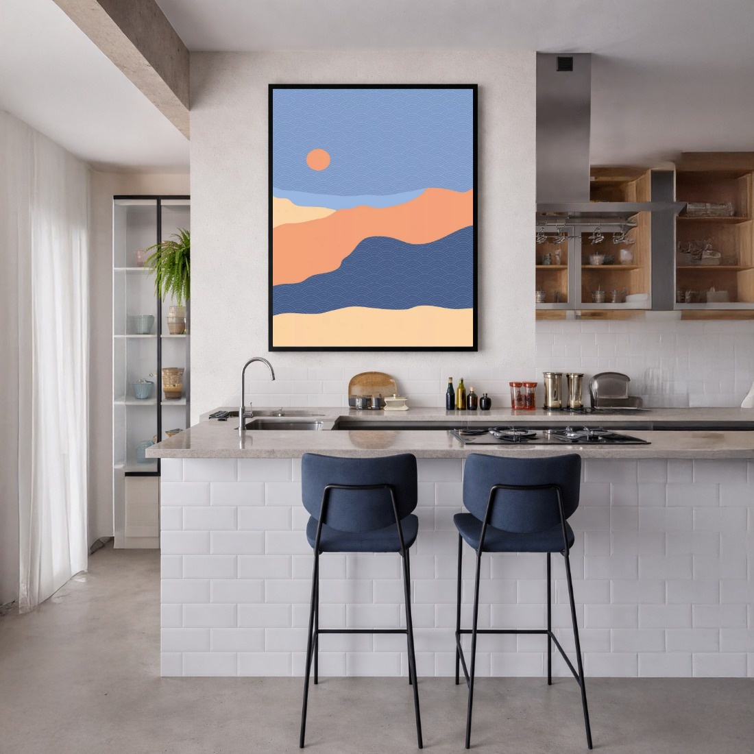 Quadro Canvas Sol Abstrato Azul Bege