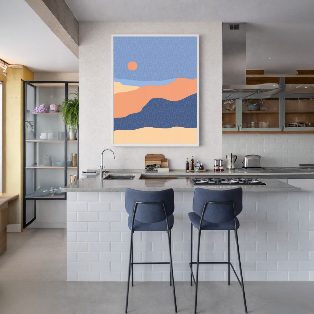 Quadro Canvas Sol Abstrato Azul Bege