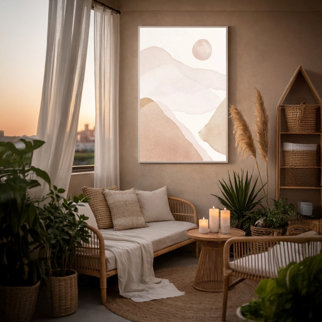 Quadro Canvas Sol Aquarela Bege Nude