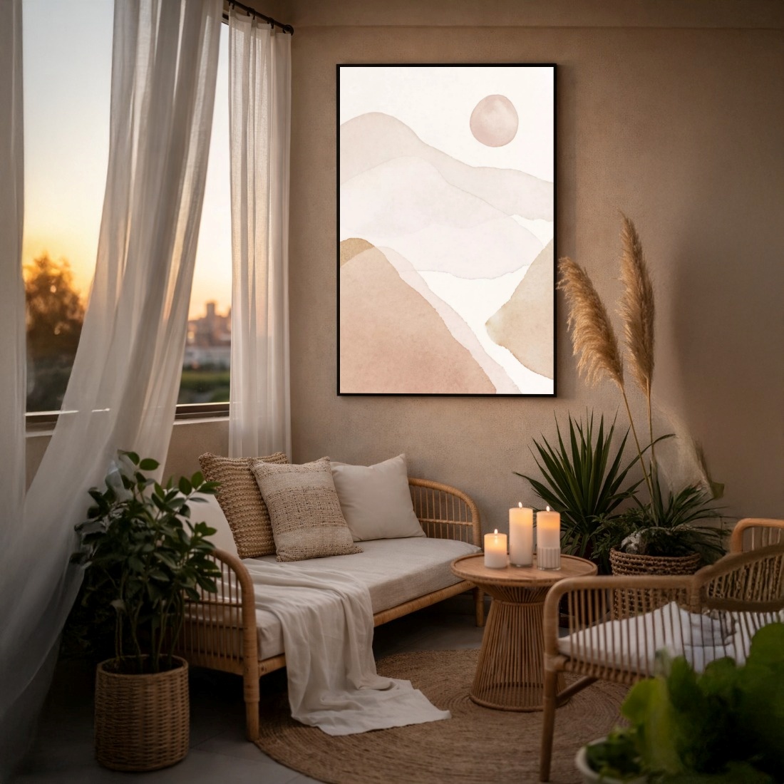 Quadro Canvas Sol Aquarela Bege Nude