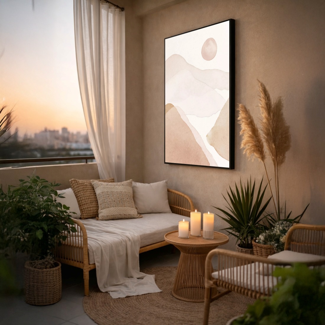 Quadro Canvas Sol Aquarela Bege Nude