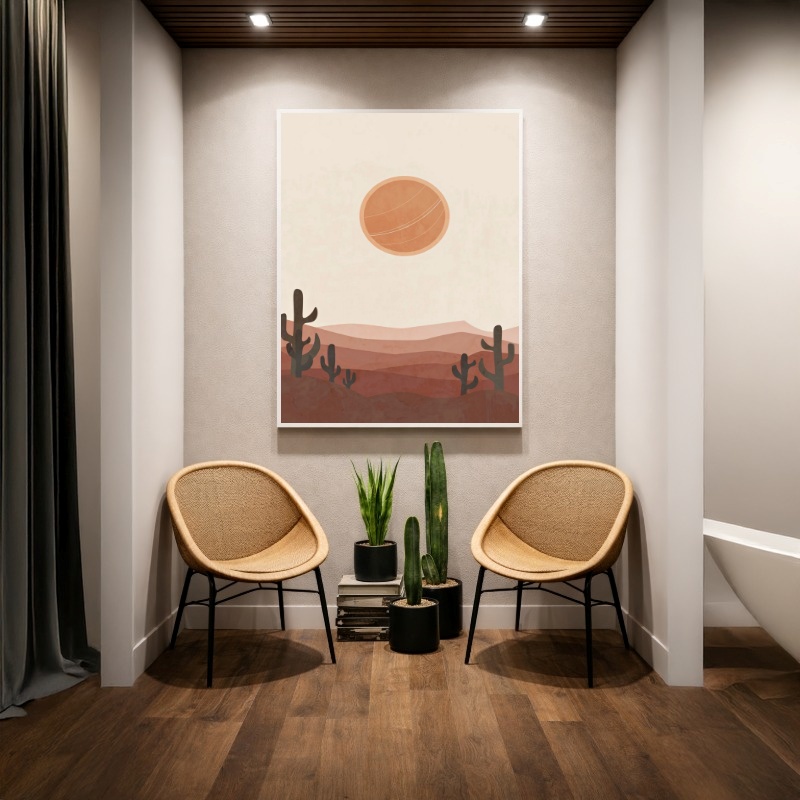 Quadro Canvas Sol Cactos Desenho Nude