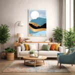 Quadro Canvas Sol Montanha Abstrato Azul