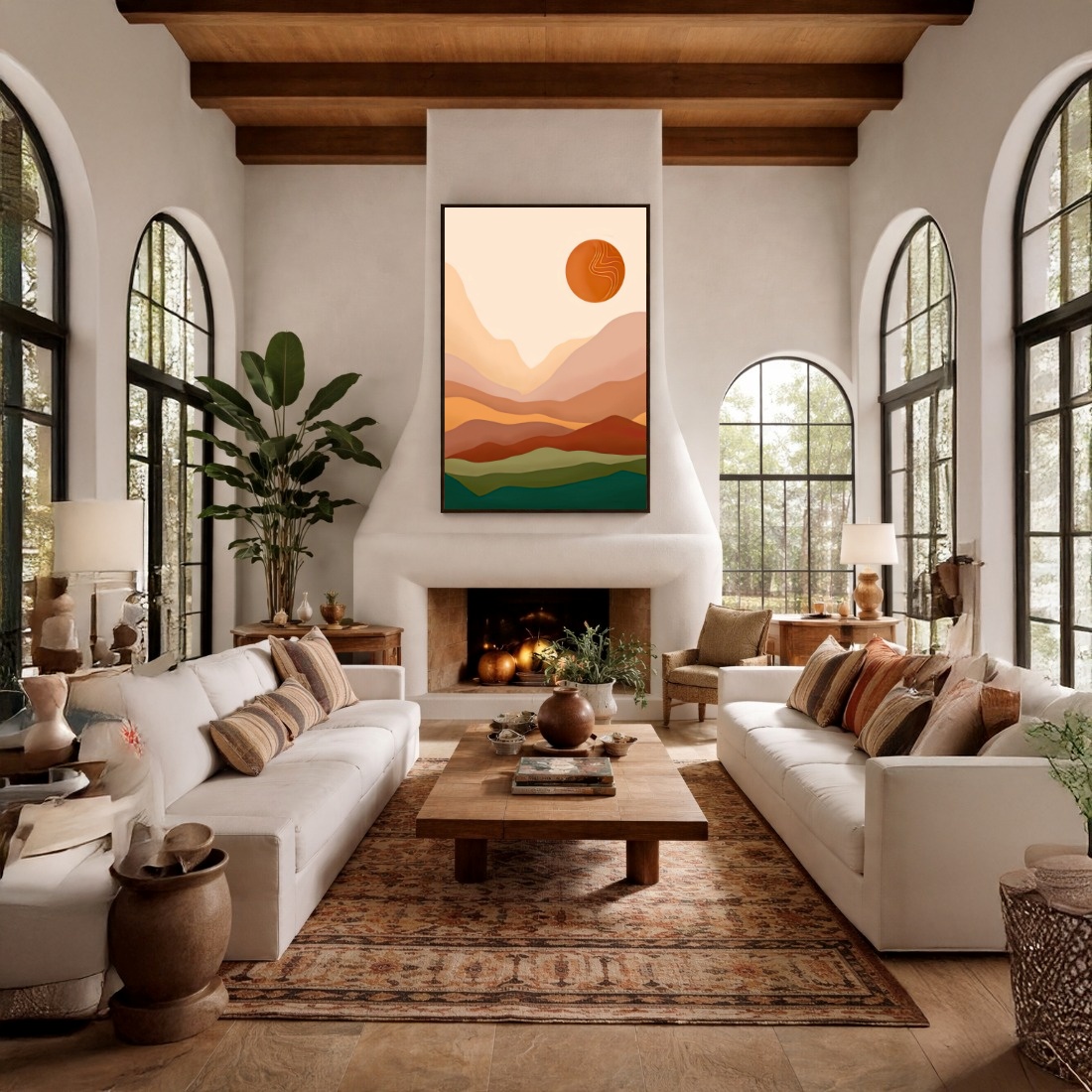 Quadro Canvas Sol Montanhas Terroso