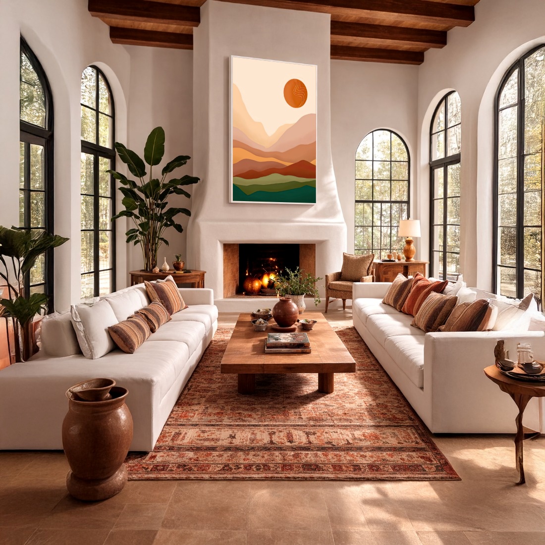 Quadro Canvas Sol Montanhas Terroso