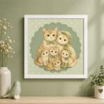 Quadro Família de Gatinhos Vintage - 33x33 Cm