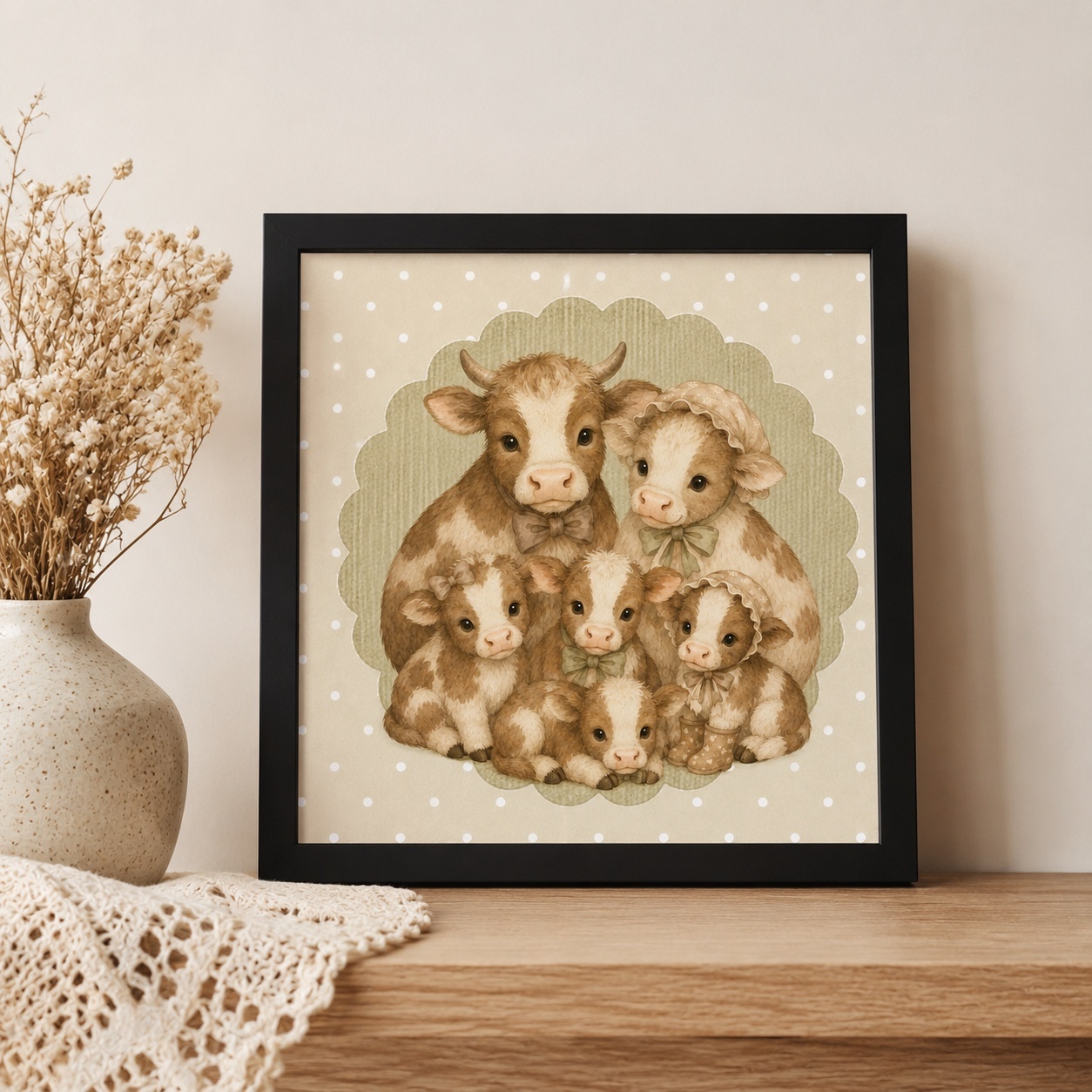 Quadro Família de Vaquinhas - 33x33 Cm