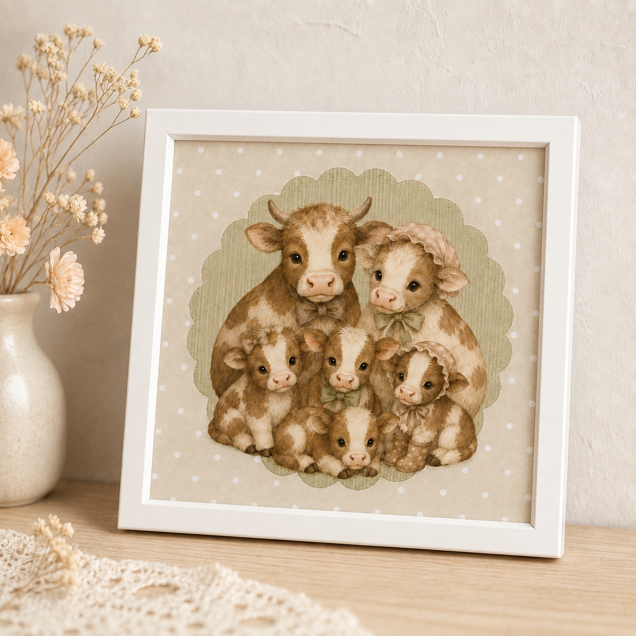 Quadro Família de Vaquinhas - 33x33 Cm