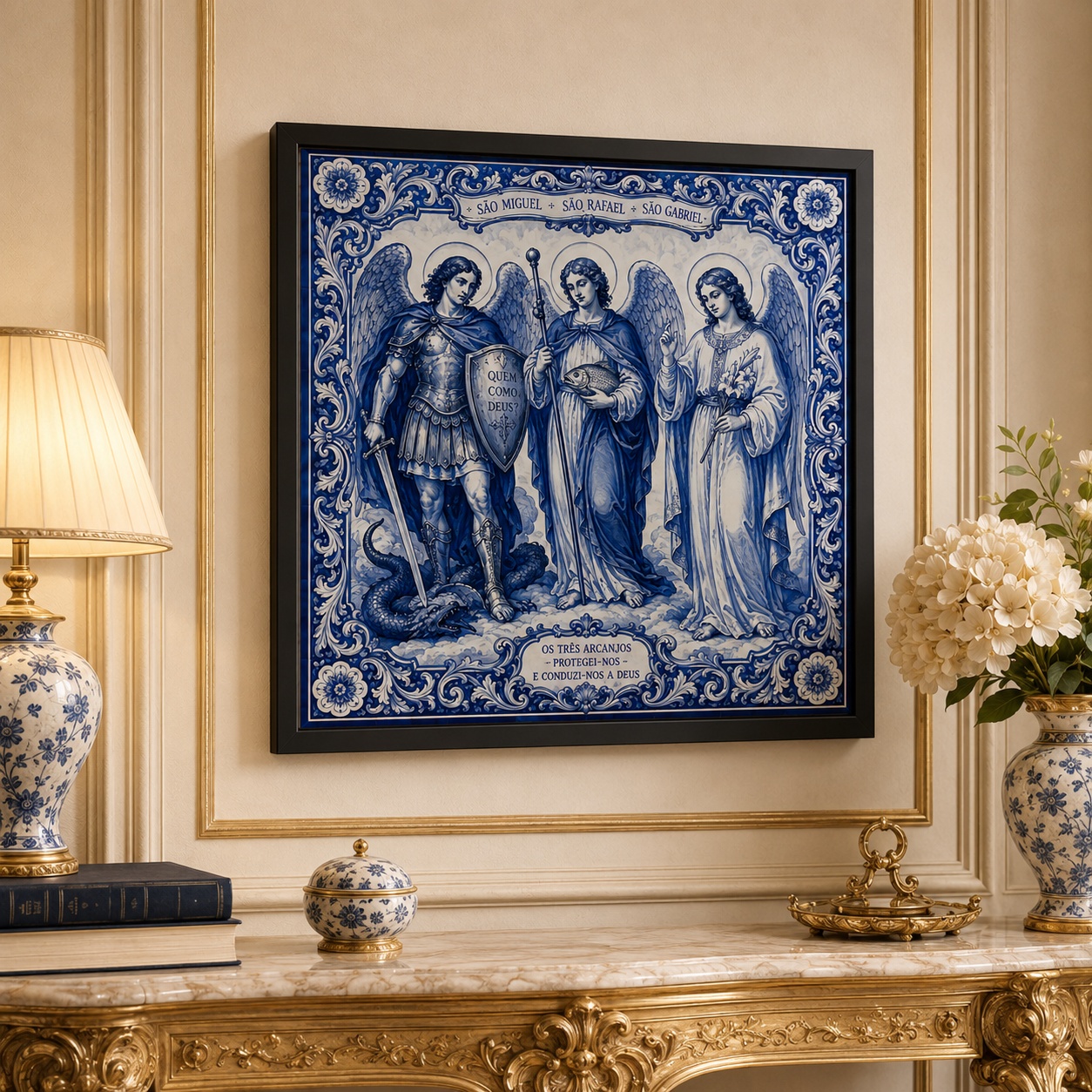 Quadro Os Três Arcanjos São Miguel, São Rafael e São Gabriel - 33x33