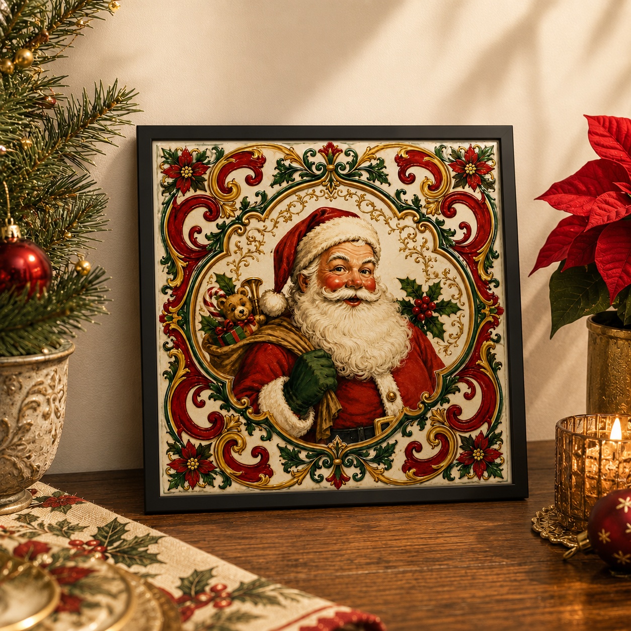 Quadro Papai Noel Vintage - 33x33 Cm