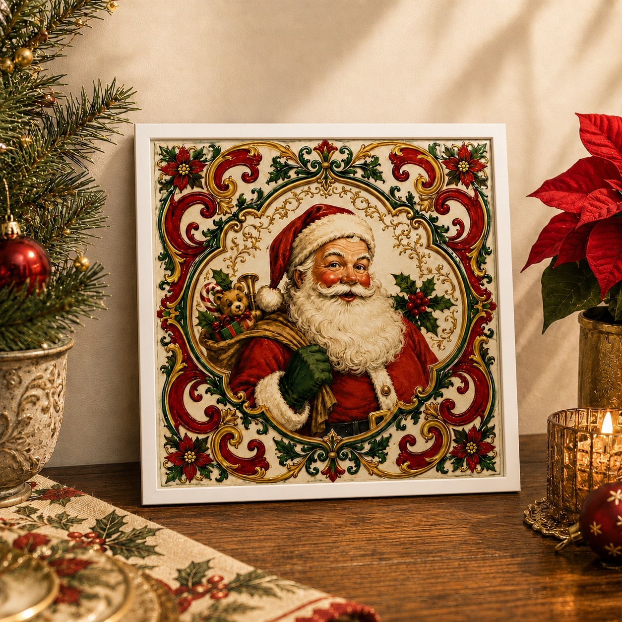 Quadro Papai Noel Vintage - 33x33 Cm