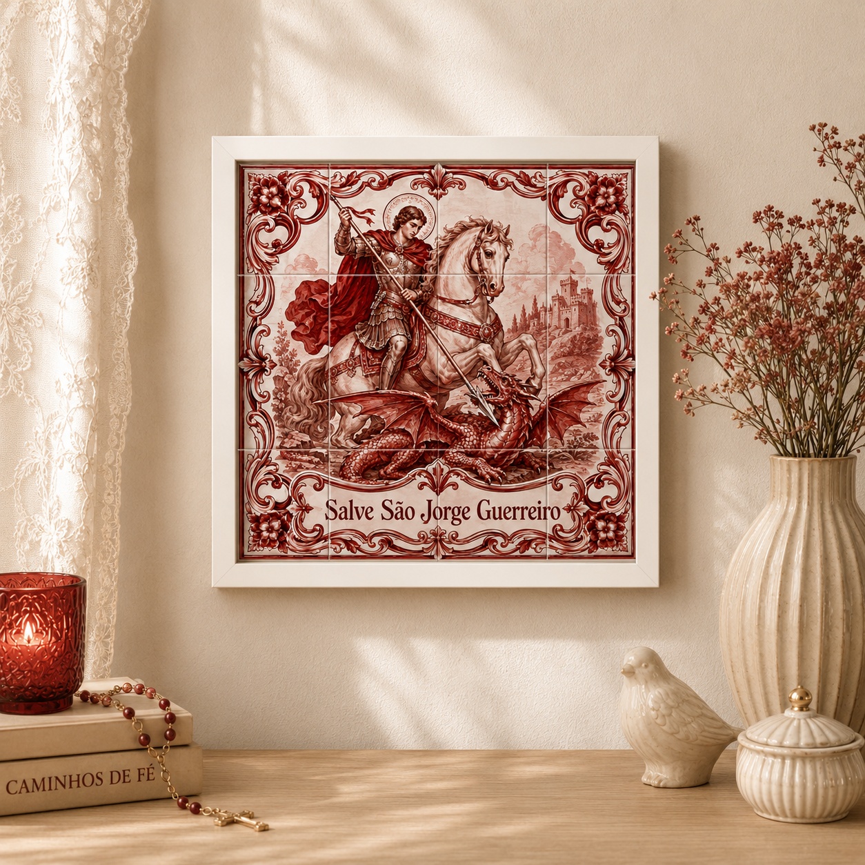 Quadro São Jorge Guerreiro Vermelho - 33X33