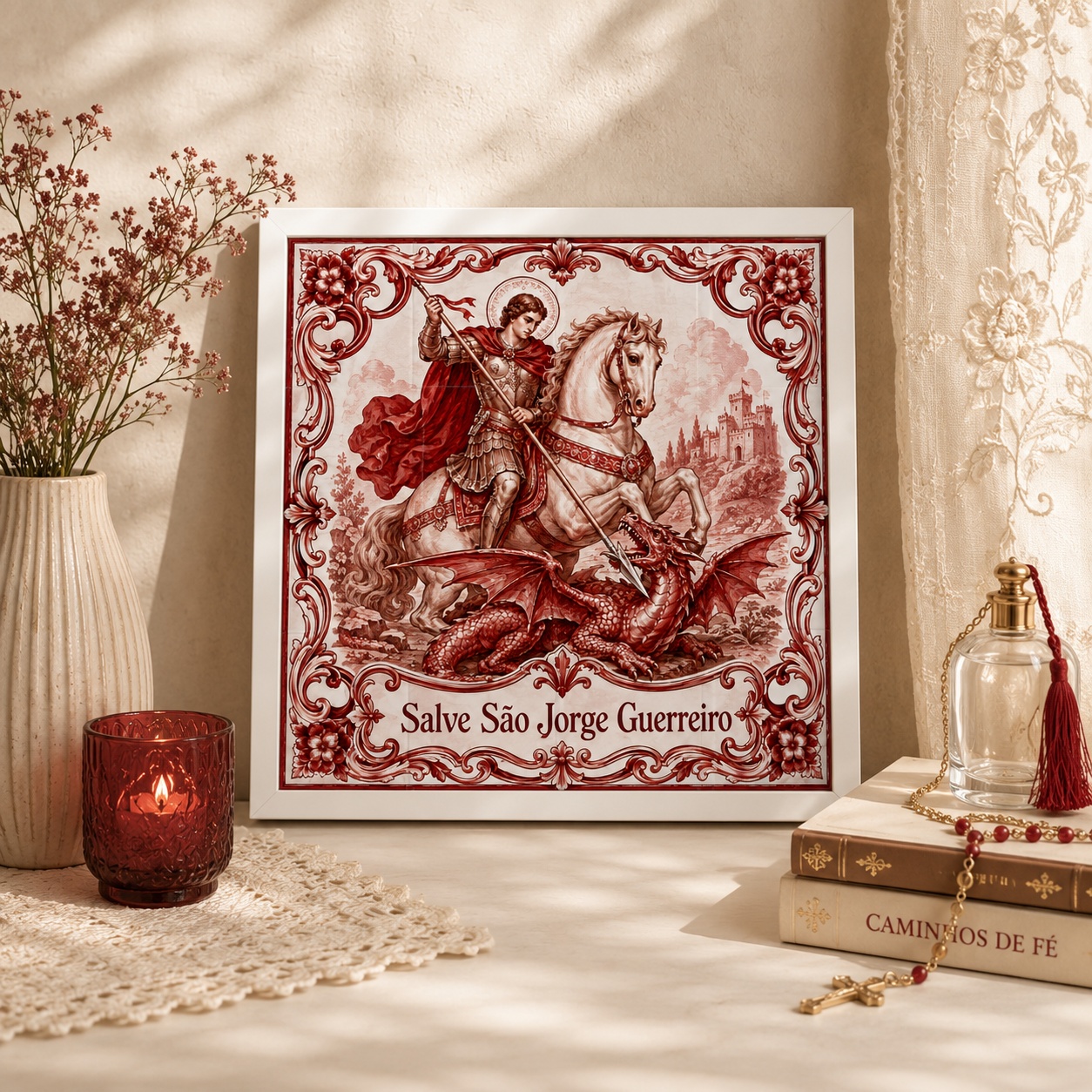 Quadro São Jorge Guerreiro Vermelho - 33X33