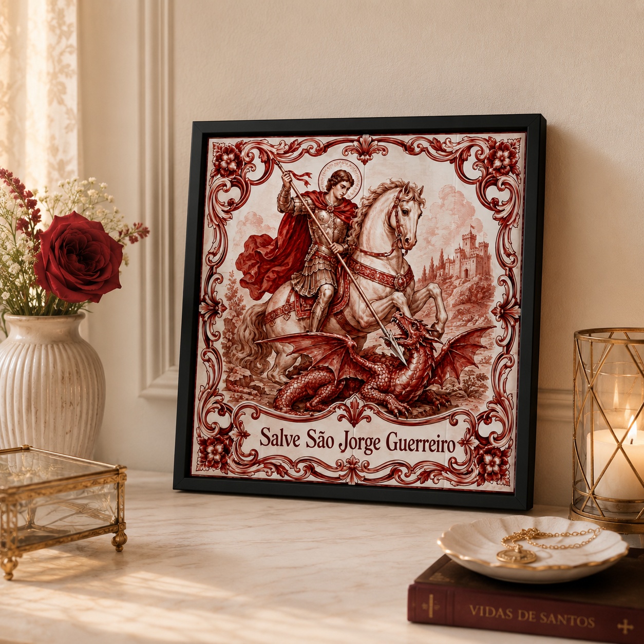 Quadro São Jorge Guerreiro Vermelho - 33X33