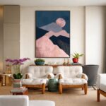 Quadro Canvas Azul Bege Abstrato Montanhas