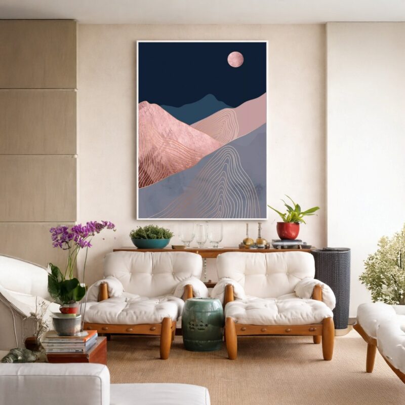 Quadro Canvas Azul Bege Monte Abstrato