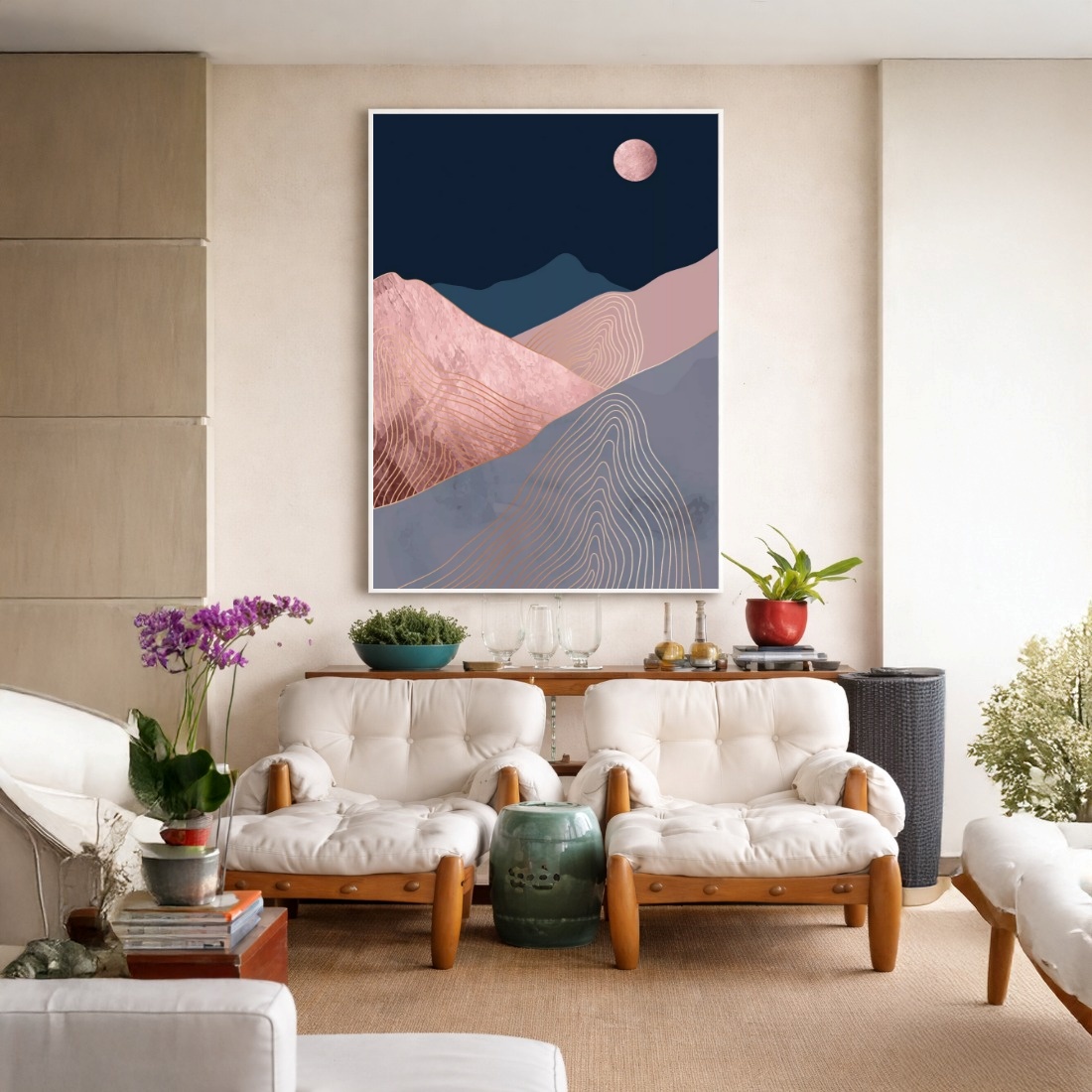 Quadro Canvas Azul Bege Monte Abstrato