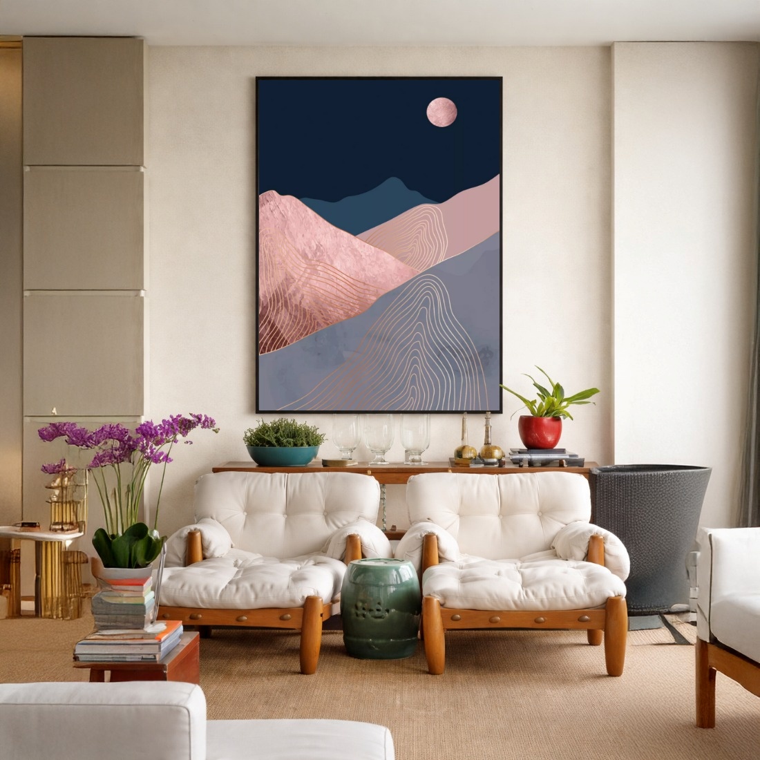 Quadro Canvas Azul Bege Monte Abstrato