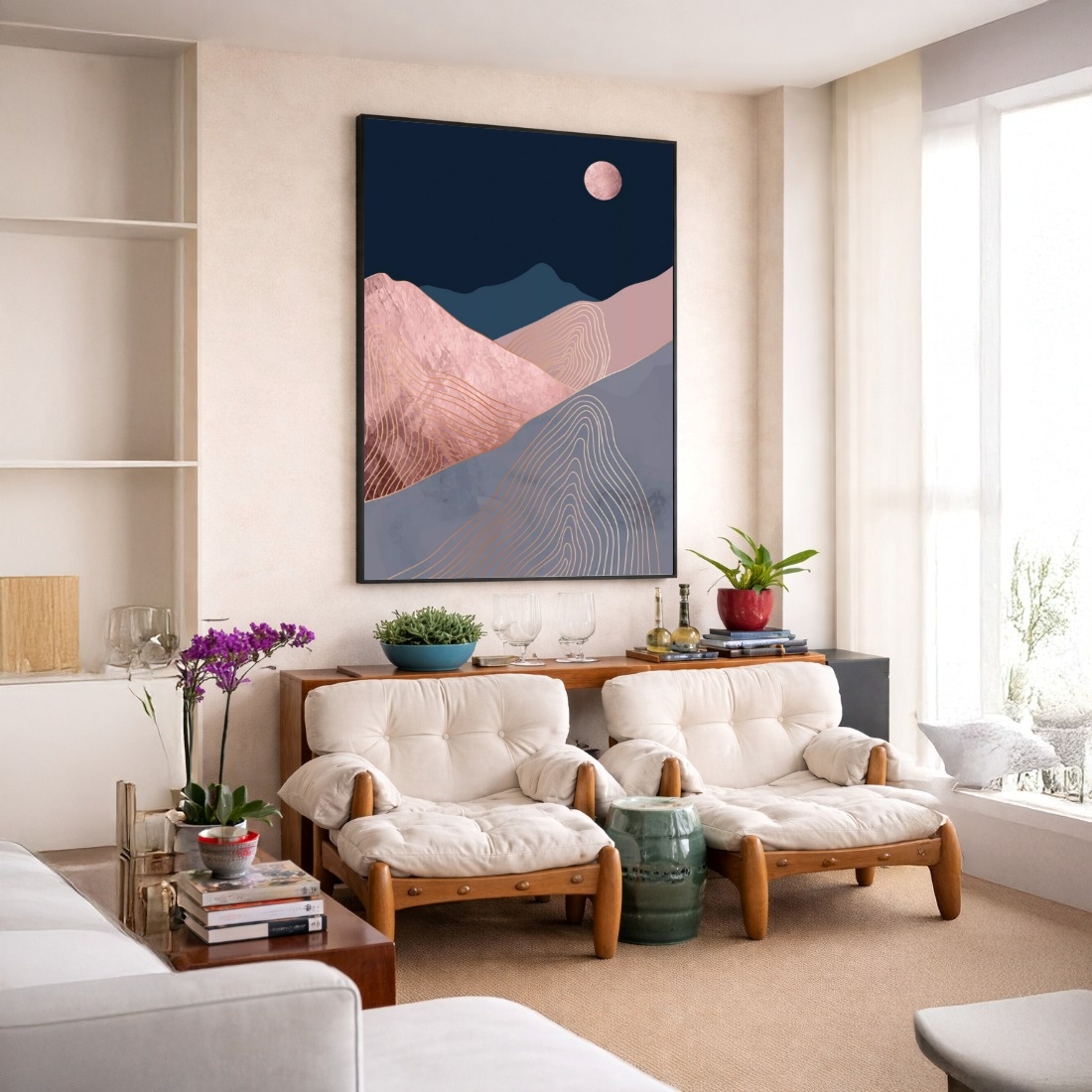 Quadro Canvas Azul Bege Monte Abstrato