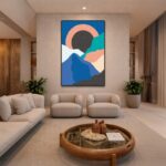 Quadro Canvas Azul Montanhas Abstrato Desenho