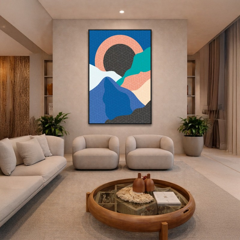 Quadro Canvas Azul Montanhas Abstrato Desenho